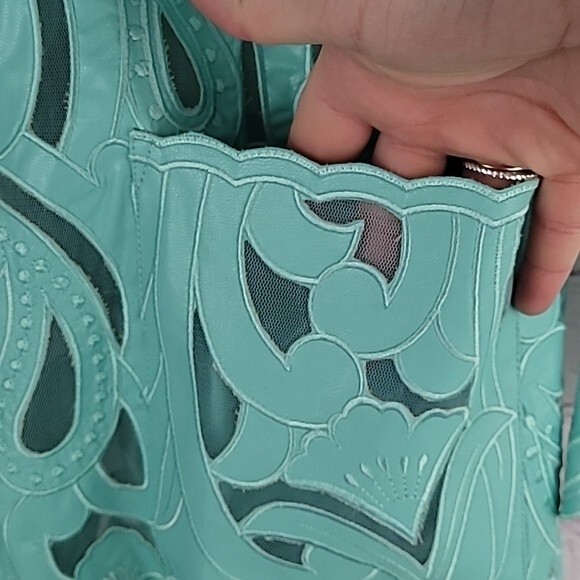 Weavz Aquamarine colored polyurethane zipper jacket. Size Small. - Picture 3 of 8